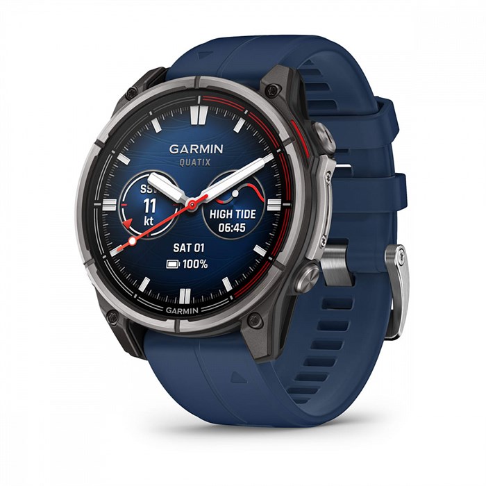 Garmin quatix 8  47 мм, AMOLED, Sapphire, Titanium, синий силиконовый ремешок 010-02904-51
