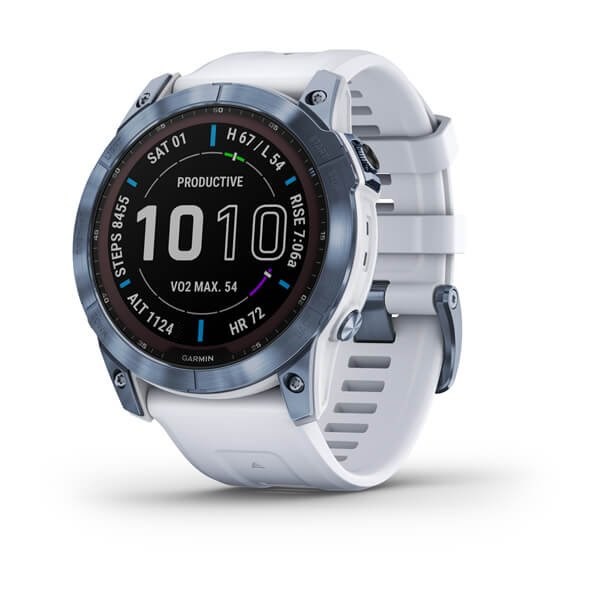 Умные часы Garmin  Fenix 7X Sapphire Solar титановый синий минерал DLC с белым ремешком 010-02541-15 010-02541-15