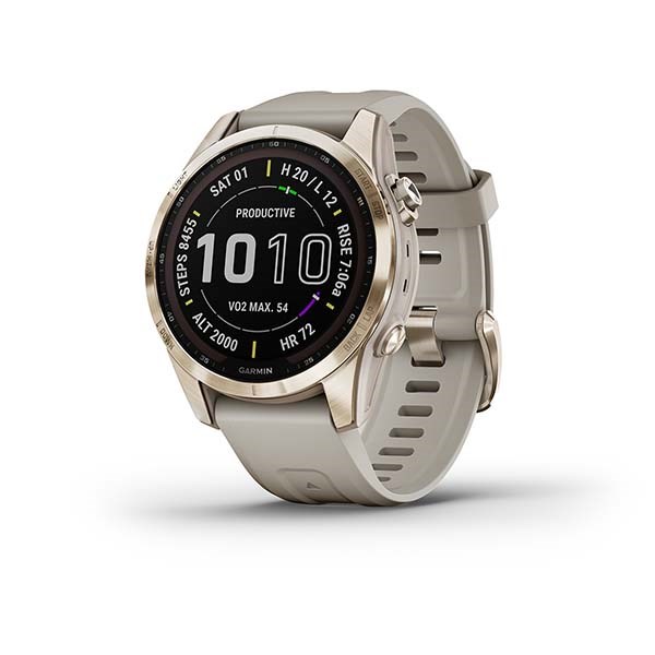 Garmin Fenix 7s Sapphire Solar титановый кремово-золотой с светло-песочным силиконовым ремешком 010-02539-21 010-02539-21