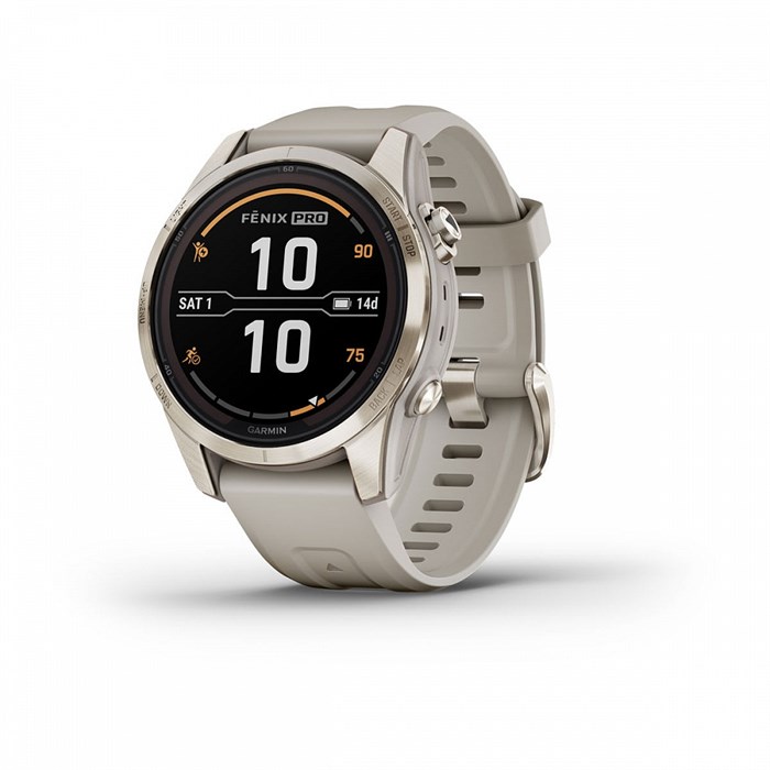 Garmin Fenix 7s Pro Sapphire Solar золотистый корпус со светло-песочным ремешком (010-02776-15) 010-02776-15