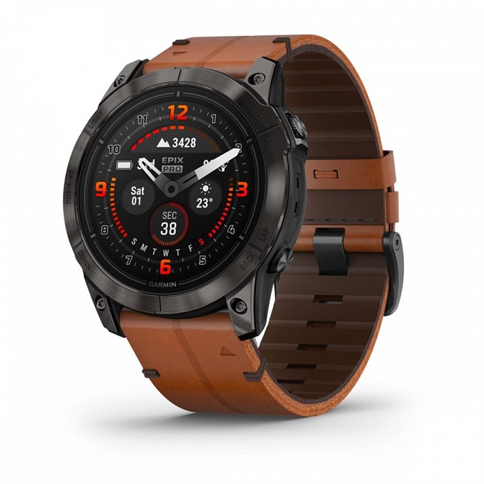 Garmin epix Pro (Gen 2) Sapphire Edition 51 мм, титановый угольно-серый, DLC, коричневый кожаный ремешок   010-02804-30 010-02804-30