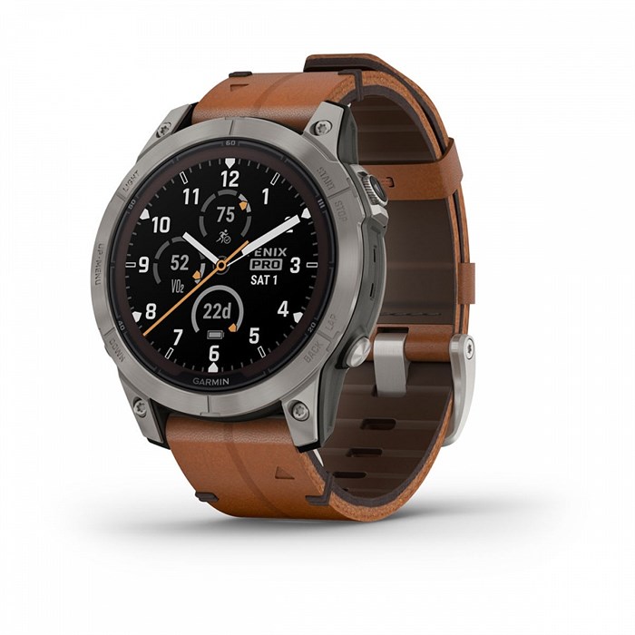 Умный часы Garmin Fenix 7 Pro Sapphire Solar титановый серый с коричневым кожаным ремешком   010-02777-30 010-02777-30