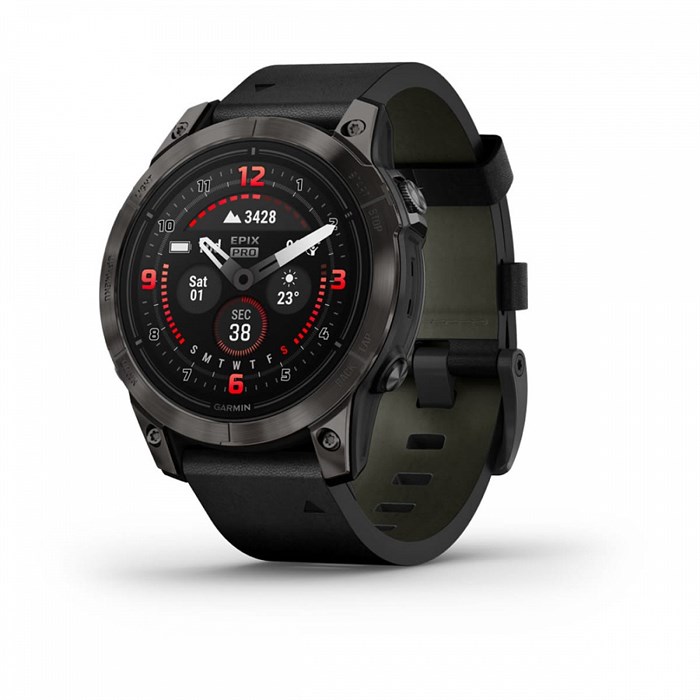 Garmin epix Pro (Gen 2) Sapphire Edition 47 мм, титановый, угольно-серый DLC, черный кожаный ремешок  (010-02803-30) 010-02803-30