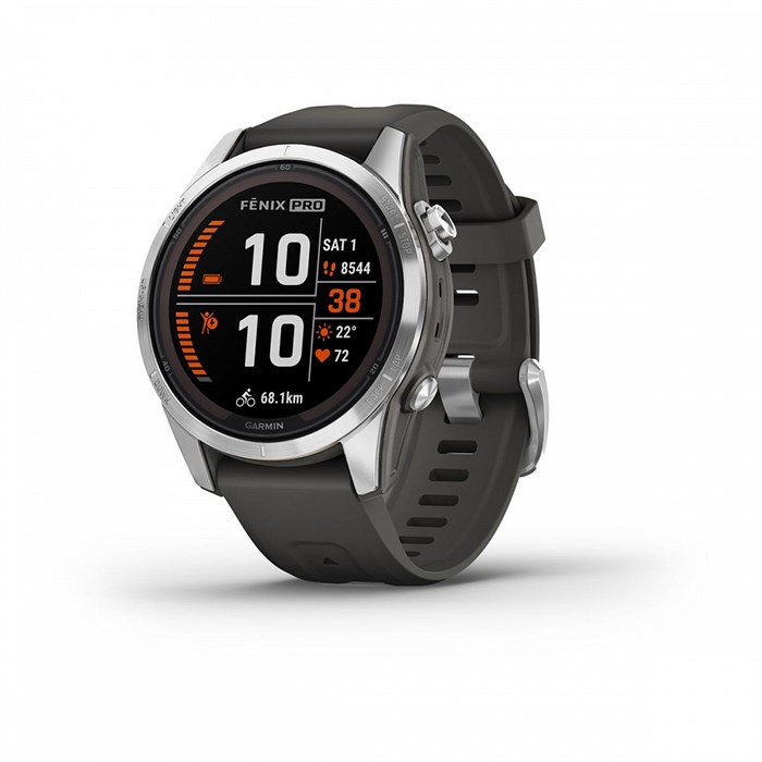 Смарт часы Garmin FENIX 7S PRO Solar серебристый с черным силиконовым ремешком 010-02776-01 2337