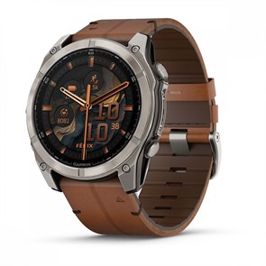 Умные часы Garmin  FENIX 8 - 51 ММ, AMOLED Sapphire, Titanium, каштановый кожаный ремешок  010-02905-40 010-02905-40