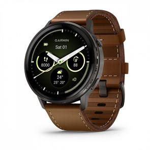 Умные часы Garmin Venu 4 - 45 мм, темно-серый с коричневым кожаным ремешком  010-03014-03 010-03014-03