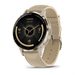 Спортивные смарт-часы Garmin Venu 3S цвета "французский серый" с золотистым безелем и кожаным ремешком  010-02785-55 010-02785-55