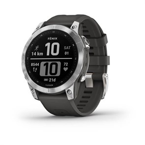 Смарт часы Garmin  FENIX 7 серебристый с графитовым силиконовым ремешком 010-02540-01 010-02540-01
