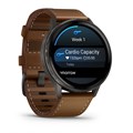 Умные часы Garmin Venu 4 - 45 мм, темно-серый с коричневым кожаным ремешком  010-03014-03 010-03014-03